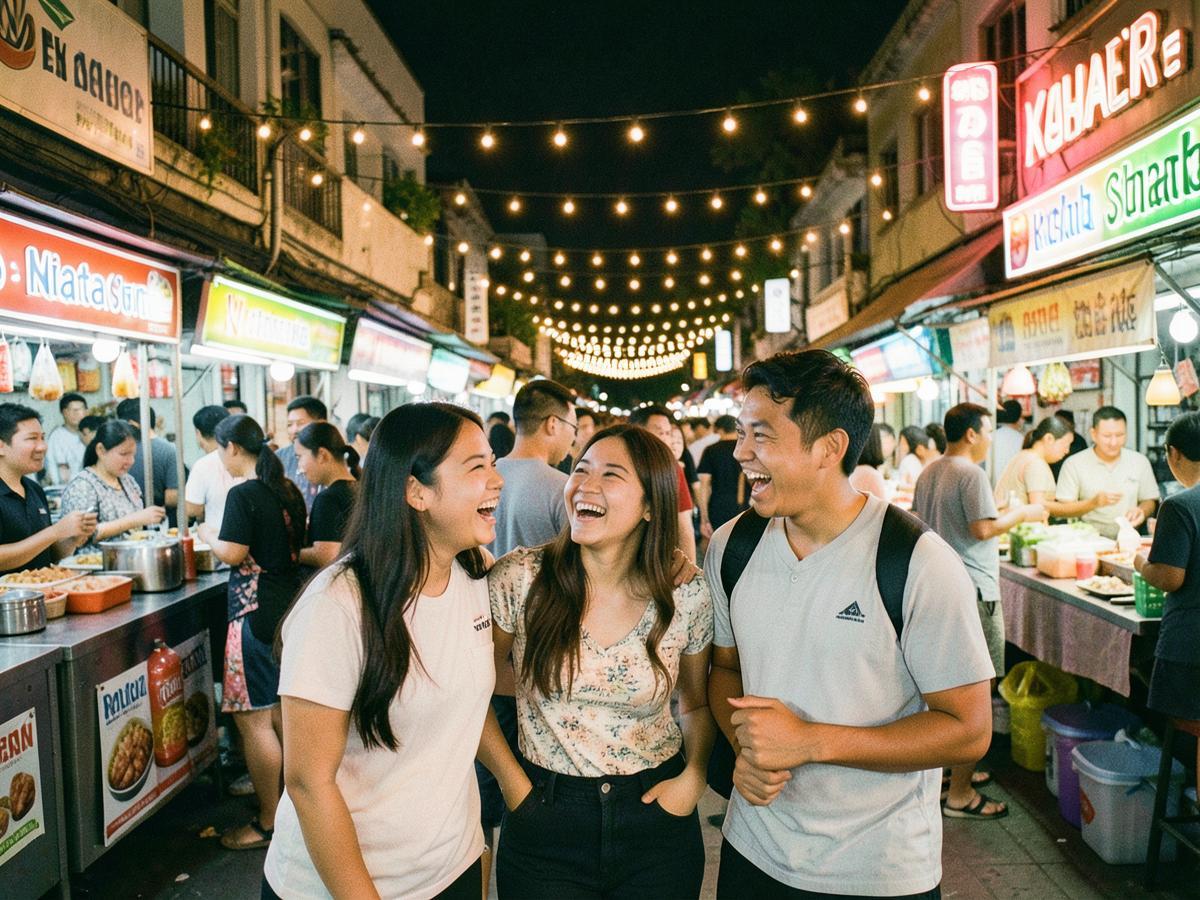 A lively evening market filled with event visitors